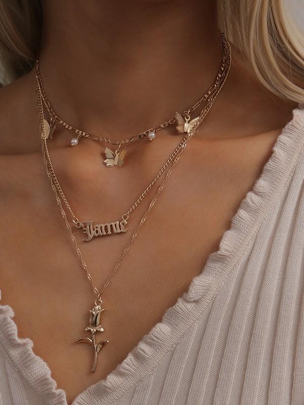 Vintage Rose Butterfly Butterfly Necklace