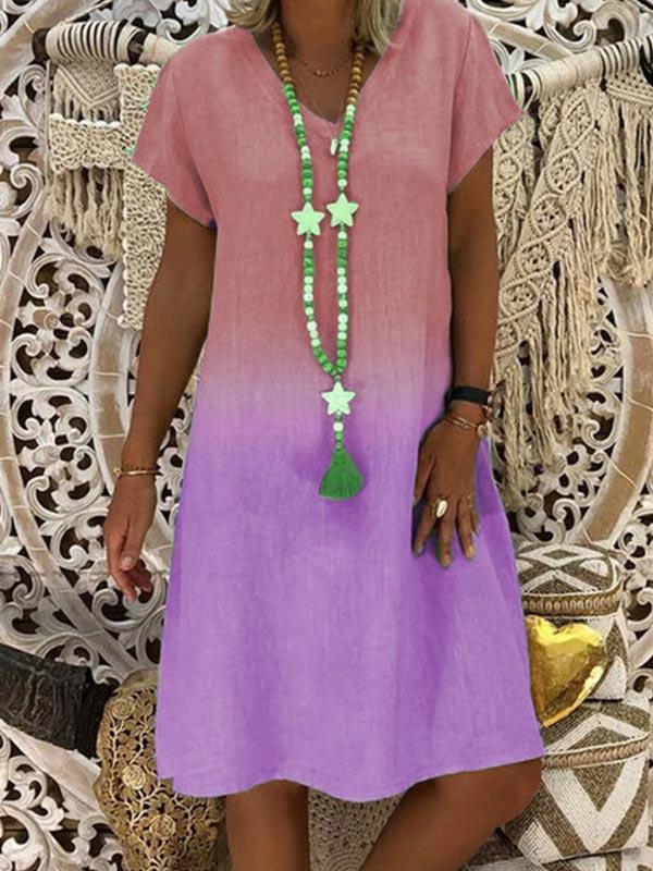 Women's Gradient Print V-neck Short Sleeve Dress