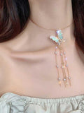 Butterfly choker niche tassel pearl collar