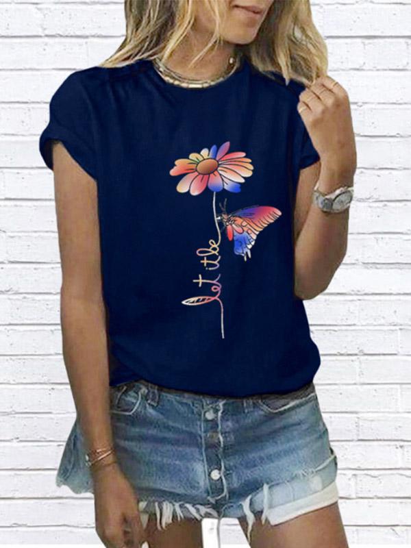 Women's little daisy butterfly print T-shirt