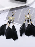 Vintage bohemian pearl beads tassel feather earrings