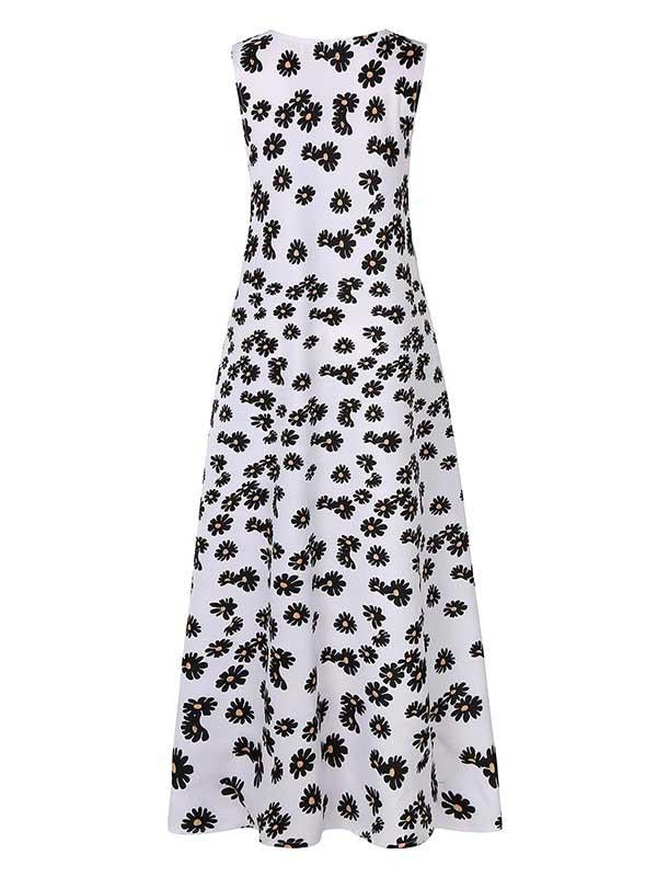 Small Daisy Print V-Neck Sleeveless Long Dress Long Dress