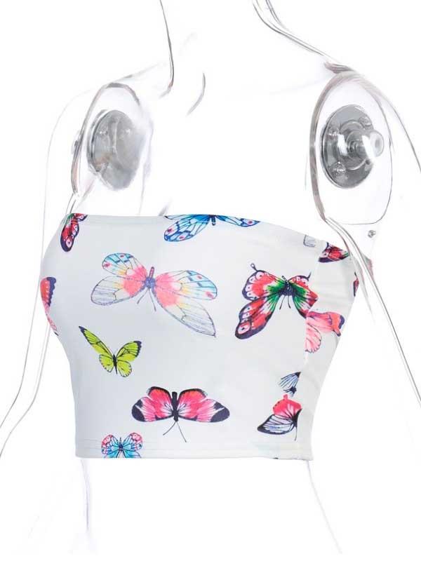 Butterfly print slim tube top