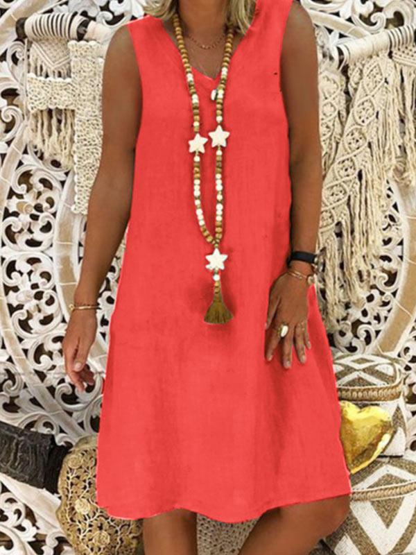 Women's loose cotton and linen sleeveless dress