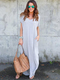 Women's V-neck Solid Color Pocket Split Dress