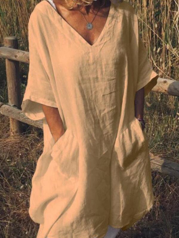 Women's cotton and linen pocket dress