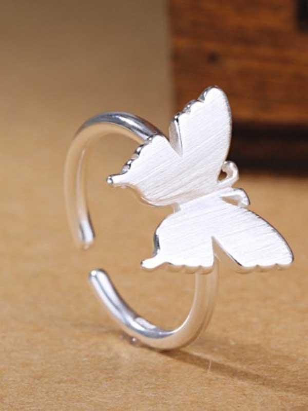 Plain silver brushed butterfly ring