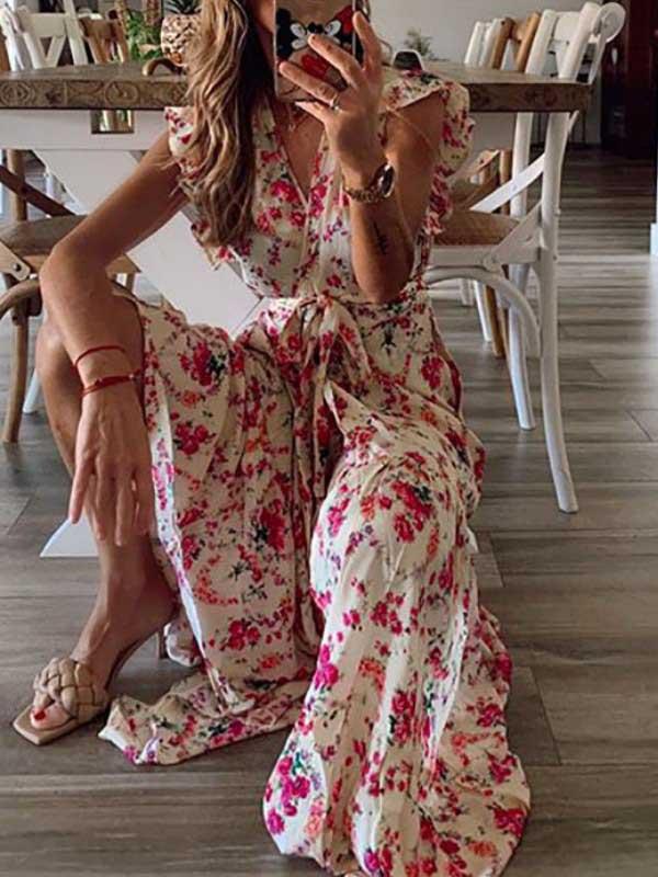 V-neck floral lace dress