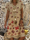 V-neck butterfly print short sleeve dress