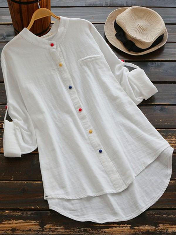 Wild stand collar collar buckle long sleeve shirt