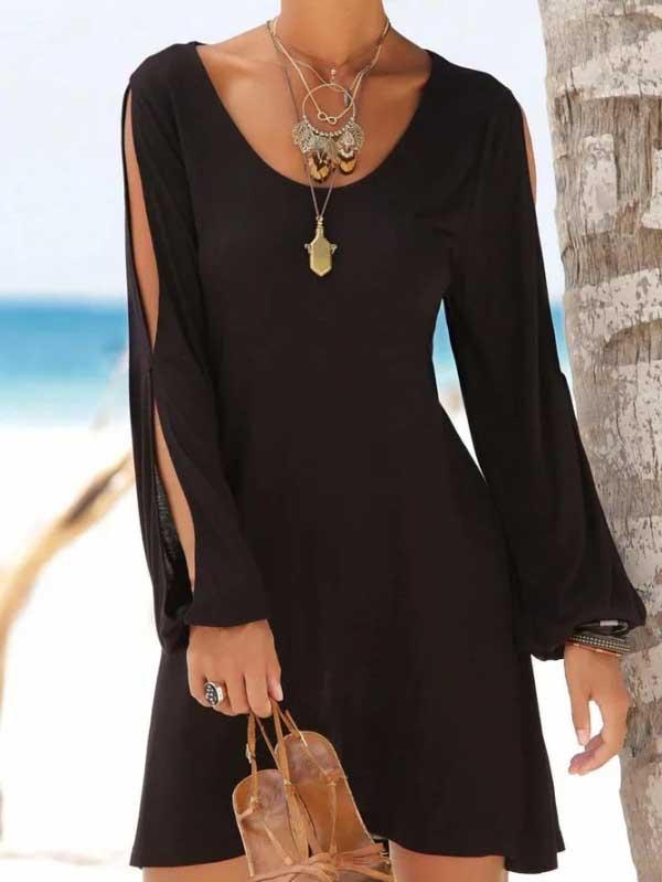 Deep V-neck loose shoulder long sleeve  loose casual beach dress