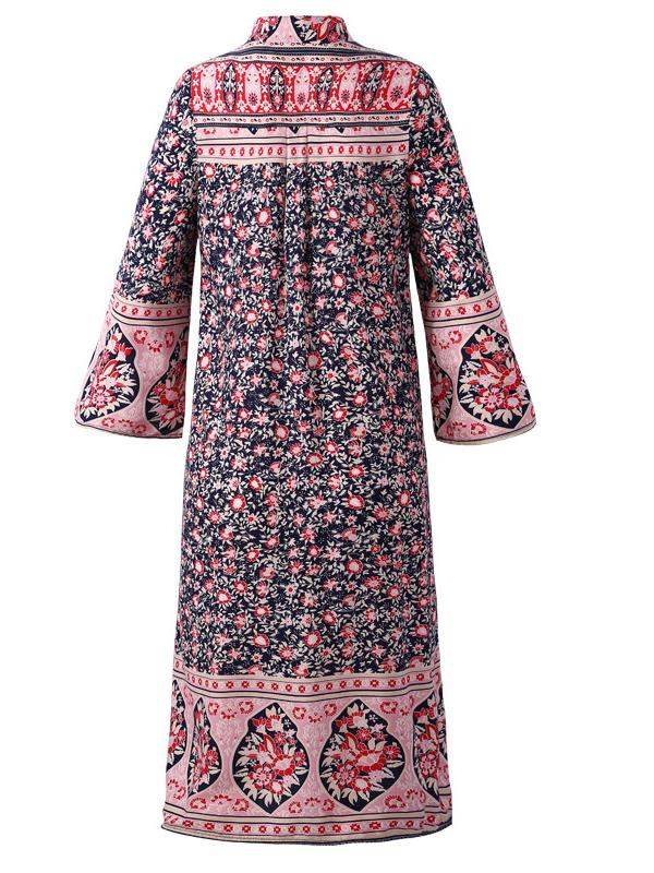 Retro Boho Print Button Down Mini Dress