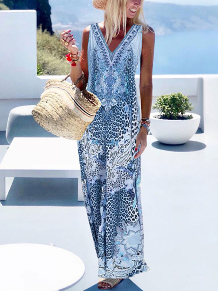 V-Neck Leopard Print Dress