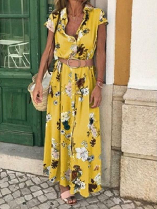 Women's Bohemian V-neck loose print dress
