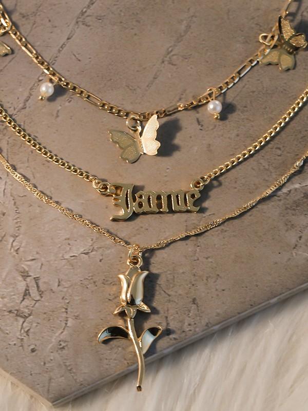 Vintage Rose Butterfly Butterfly Necklace