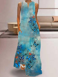 Blue Butterfly Print Maxi Dress