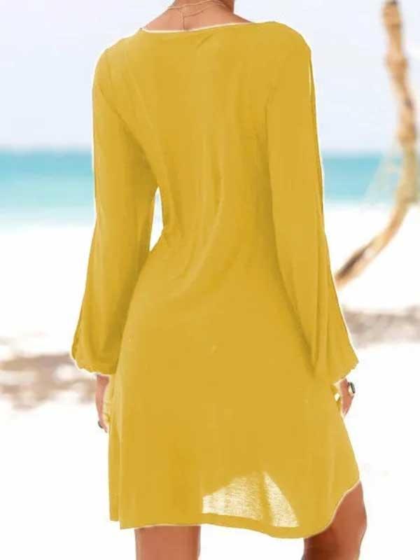 Deep V-neck loose shoulder long sleeve  loose casual beach dress