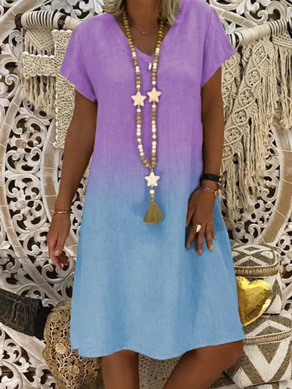 Women's Gradient Print V-neck Short Sleeve Dress