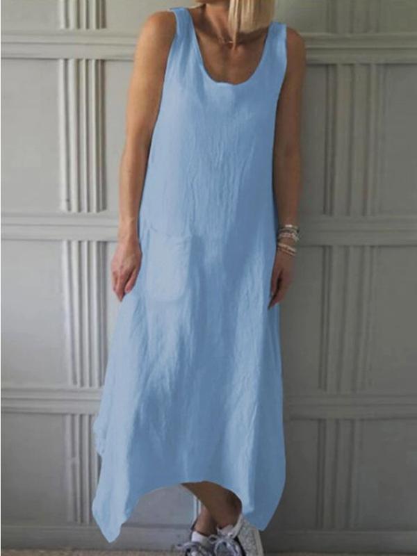 Asymmetrical Hem Sleeveless Maxi Dress