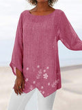Women's Cotton And Linen Sleeve Round Neck Loose T-Shirt