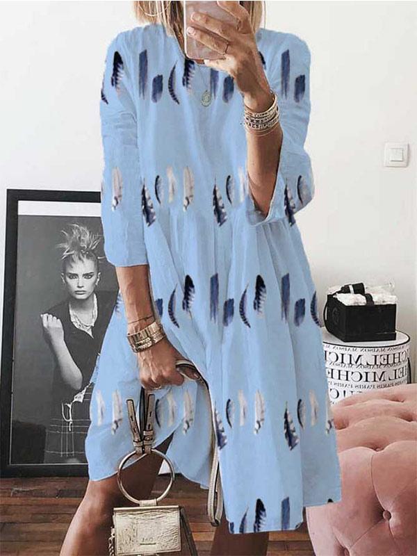 Women's feather print crew neck dress