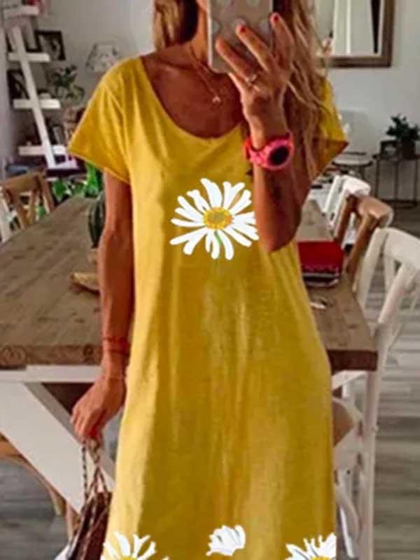 Women's hem split daisy print dress