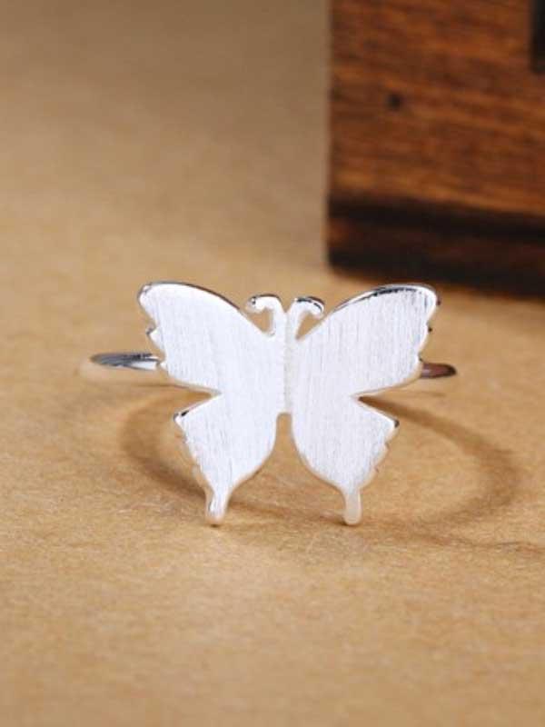 Plain silver brushed butterfly ring
