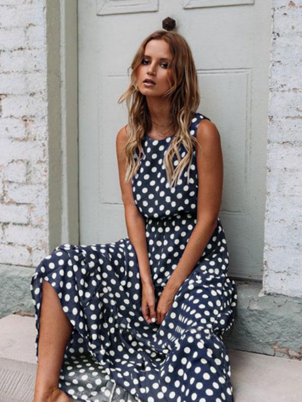 Women's round neck polka dot all-match dress