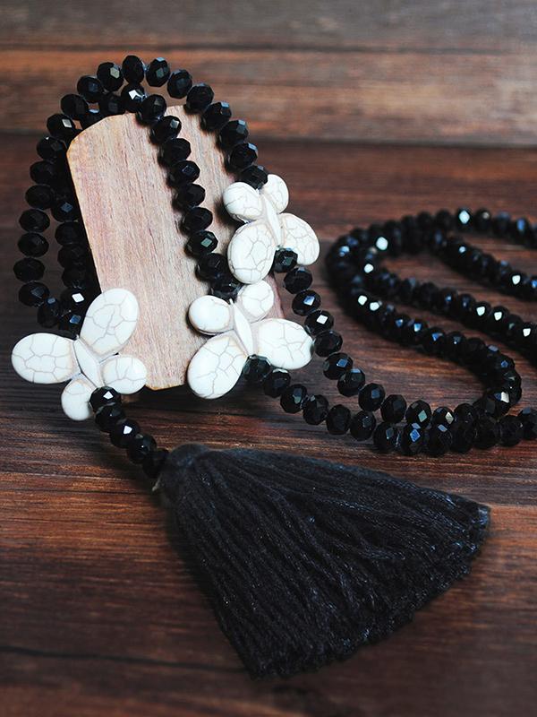 Boho Tassel Handmade Beaded Multicolor Crystal Necklace