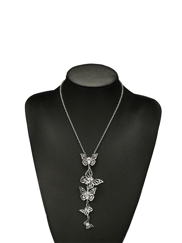 Butterfly Hollow Alloy Diamond Necklace