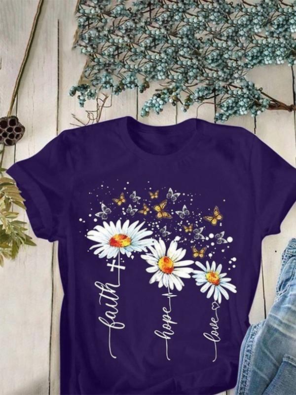 Floral butterfly print T-shirt