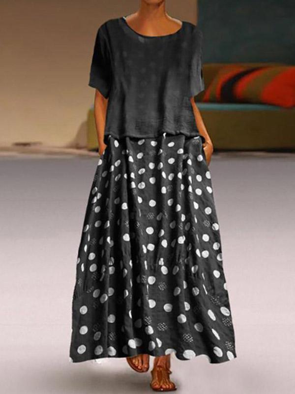 Women's Polka Dot Short Sleeve Dress Set