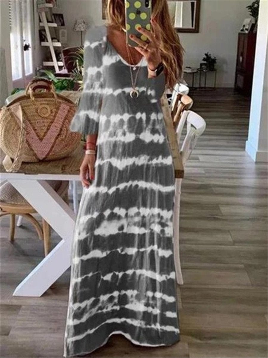 Bohemian Vintage Vacation Beach Tie-Dye Maxi Dress
