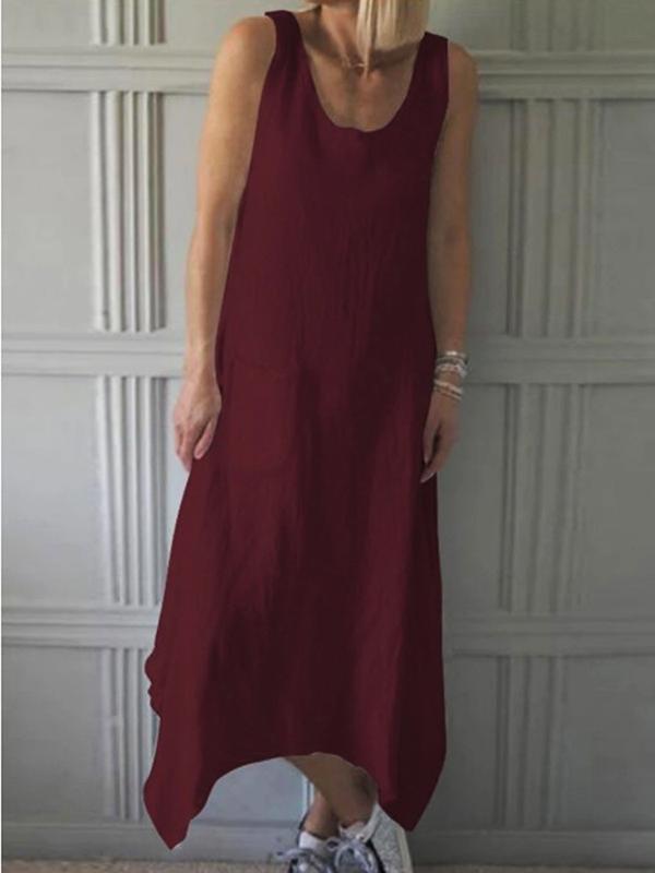 Asymmetrical Hem Sleeveless Maxi Dress