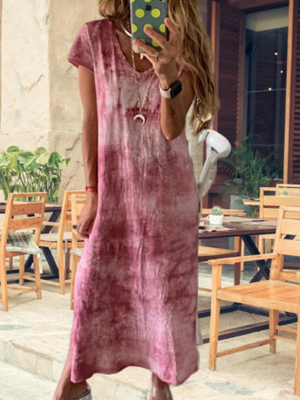 Women's V-neck wide loose-fork print dress