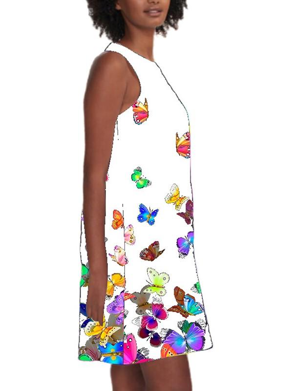 Colorful butterfly print loose sleeveless dress