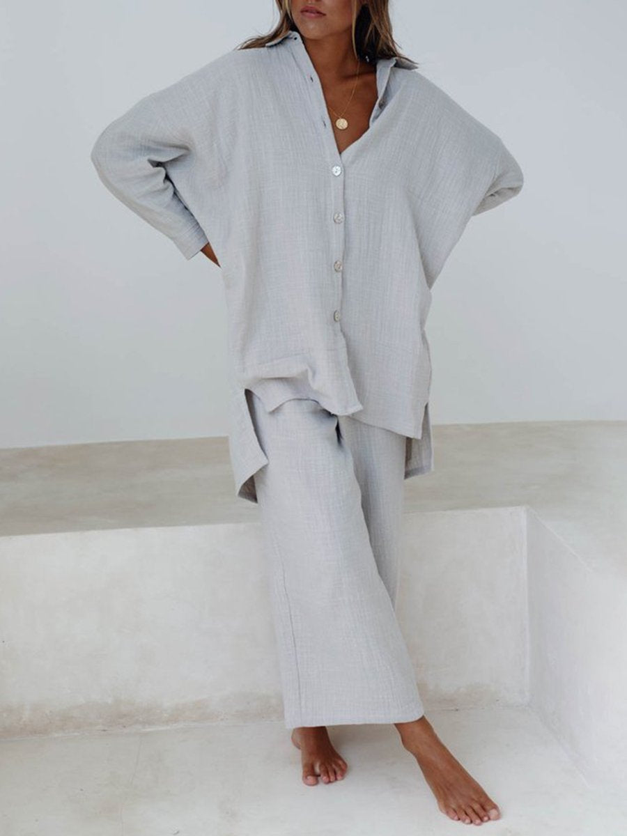 Casual Round Neck Short Sleeve Cotton and Linen Suit