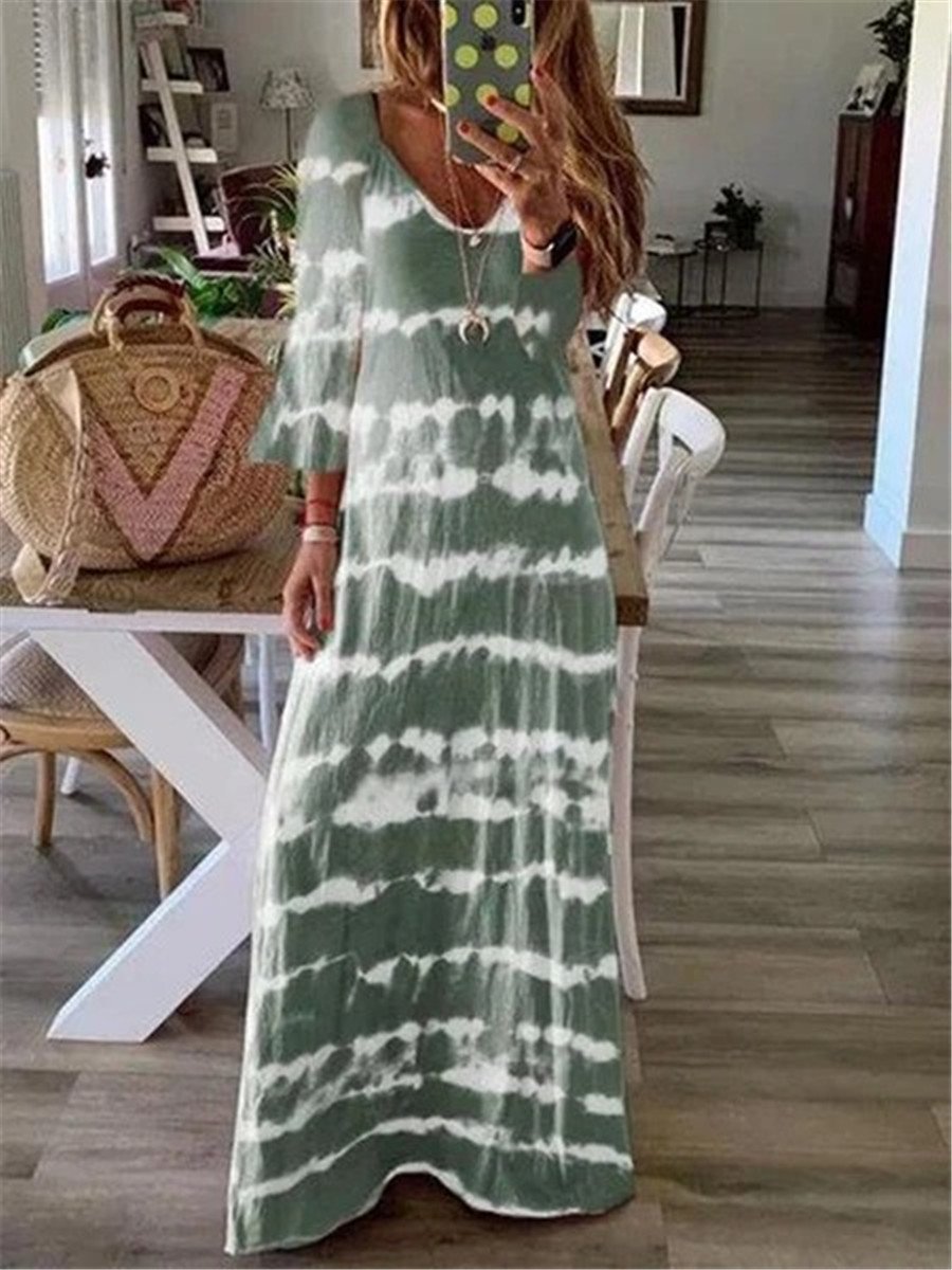 Bohemian Vintage Vacation Beach Tie-Dye Maxi Dress