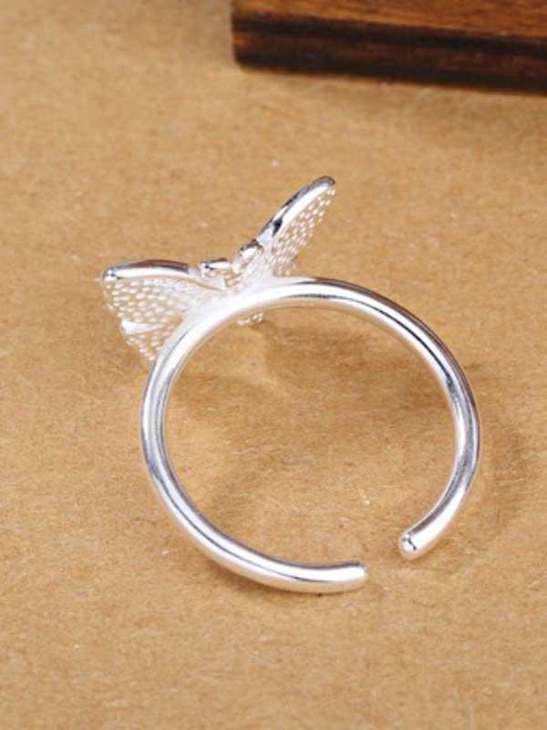 Plain silver brushed butterfly ring
