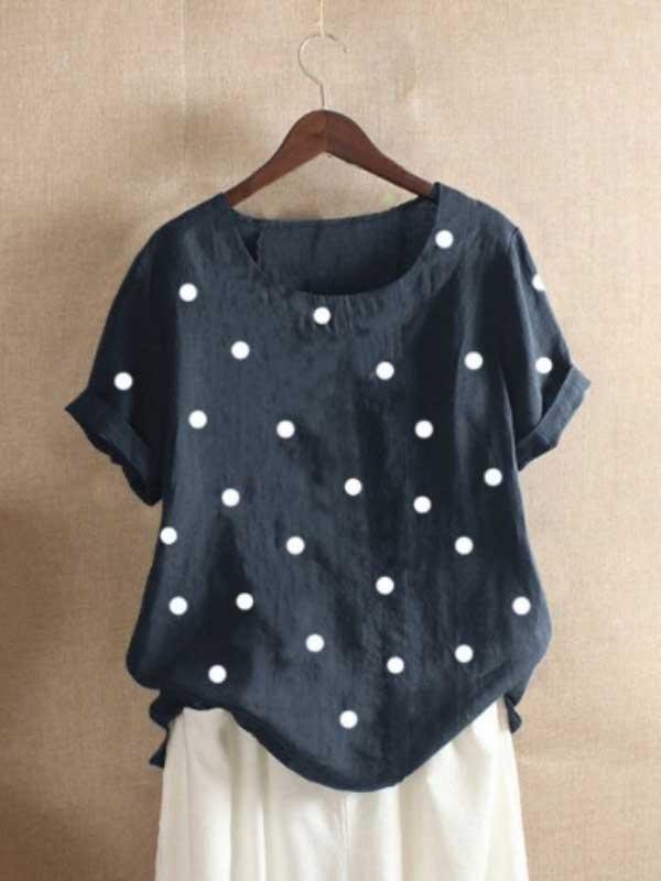 Casual polka dot printed t-shirt casual short sleeve t-shirt