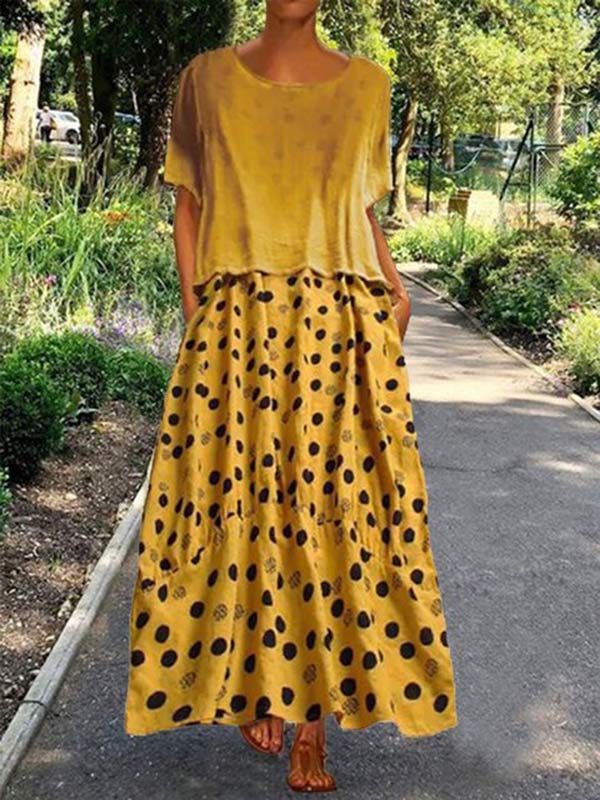 Women's Polka Dot Short Sleeve Dress Set