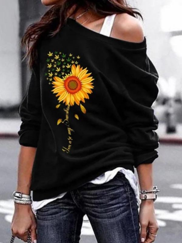 Women's wild sunflower print round neck sweater