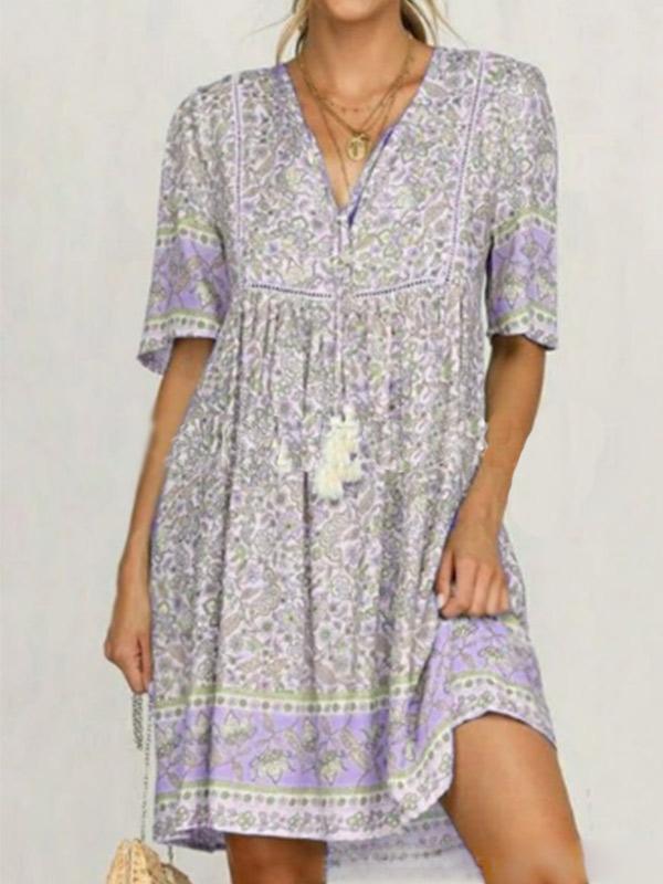 Women's V-neck openwork short sleeve dress