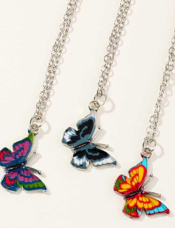 Retro dripping butterfly color necklace