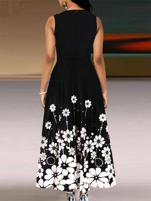 Ladies fashion floral print pocket dress