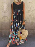 Women's butterfly print stitching maxi dress