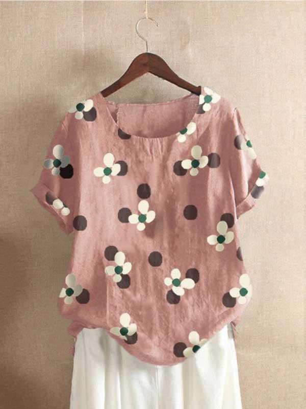 Casual cartoon printed T-shirt cotton and linen casual short-sleeved t-shirt