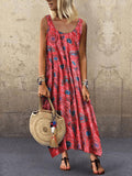 Women Bohemian Loose Sleeveless Dress for Vacation