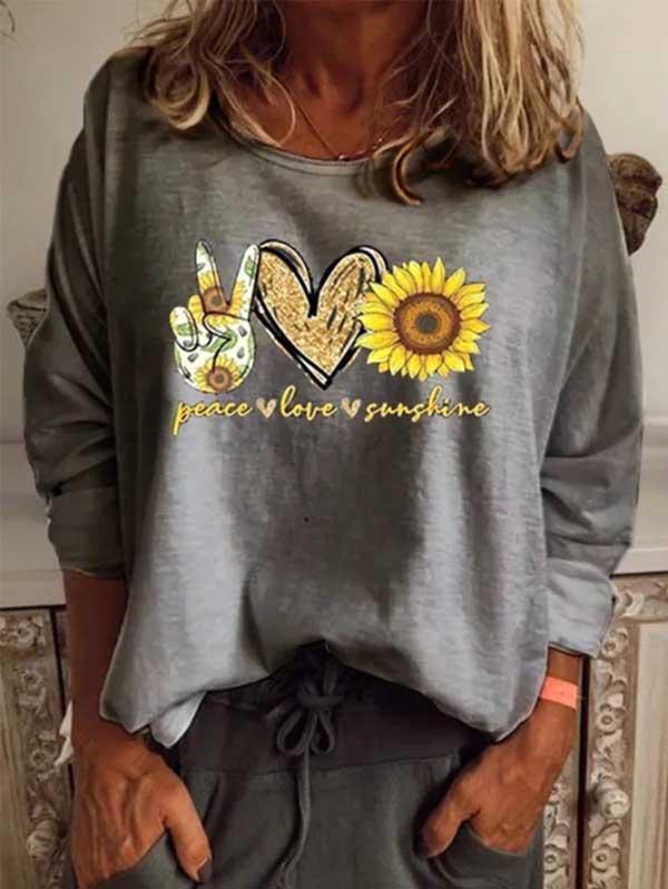 Women's sunflower printed casual oversized T-shirt