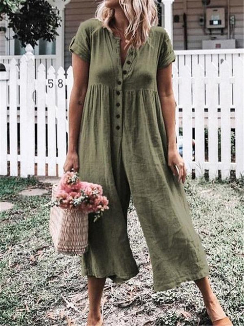 Button Down Short Sleeve Jumpsuit